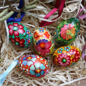 Hand-painted small wooden Easter eggs - 3.5 cm-5pcs Easter decoration for hanging