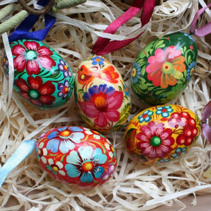 Hand-painted small wooden Easter eggs - 3.5 cm-5pcs Easter decoration for hanging