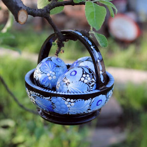 Ukrainian crafts handmade Easter gift - basket with small Easter eggs