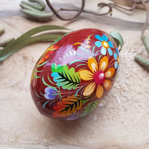 Hand-painted wooden Easter egg with bird, Ukrainian Pysanka