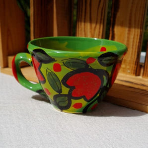 Hand painted ceramic cup with flowers - naive tulips