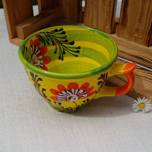 Funny teacup 0.5 L with floral pattern - hand painted