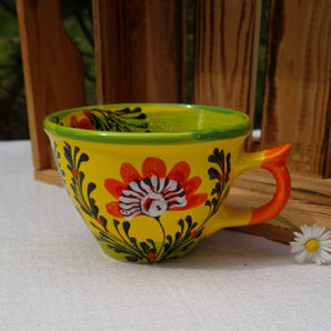 Funny teacup 0.5 L with floral pattern - hand painted