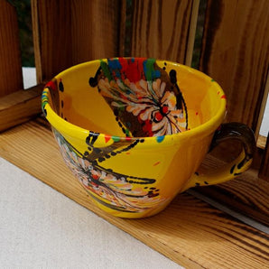 Original yellow mug 0.5 L made of ceramic - abstract pattern