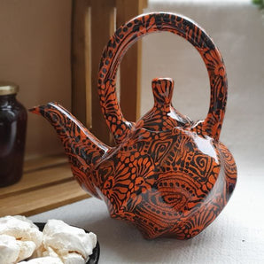 Fancy teapot with abstract painting, hand painted