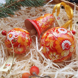 Red Christmas bell for the tree with the floral pattern