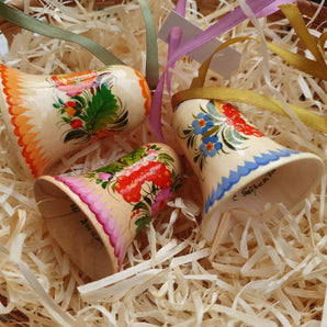 Wooden bells with traditional floral pattern, set, traditional handicraft