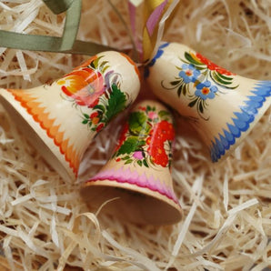 Wooden bells with traditional floral pattern, set, traditional handicraft