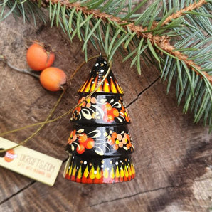 Original Christmas tree decorations - bells - wooden fir trees