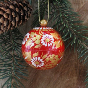 Small red and gold Christmas tree ball hand painted - 5.5cm, which opens