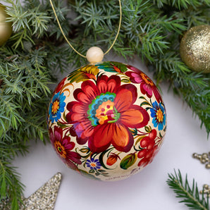 Ethnic Ukrainian Christmas tree ball and box for present, hand painted