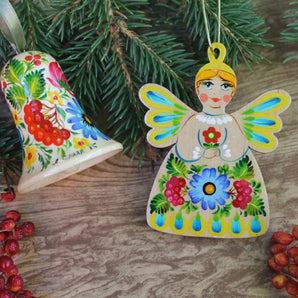 Rustic Christmas decorations Angel and bell handmade