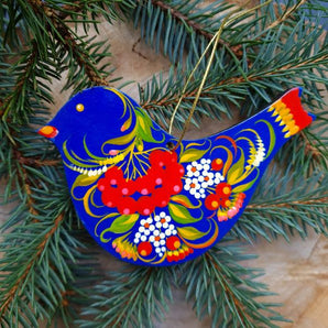 Handbemalter Christbaumschmuck Vogel mit roten Beeren