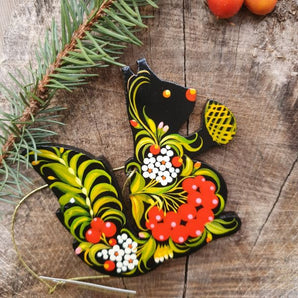 Artistic Christmas decoration - hand-painted wooden squirrel