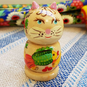 Wooden whistle - cat made of wood, children's toy made by hand