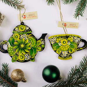 Exclusive Christmas Ornaments Teapot and Cup