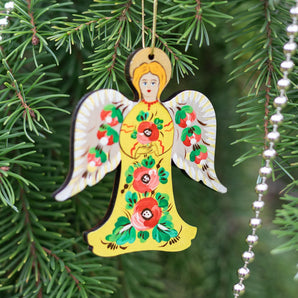 Vintage angel ornament, wooden hand painted Christmas decorations