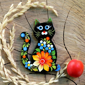 Funny cat magnet, creative gift for cat lovers, ukrainian painting