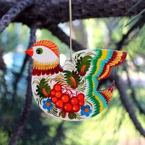 Easter wooden ornaments Bird with ukrainian Petrykivka painting