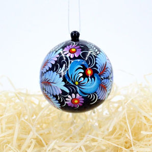 Hand-painted Christmas tree ball blue with flowers as a box