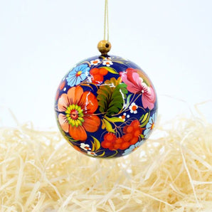 Hand-painted Christmas tree ball 7 cm with floral pattern