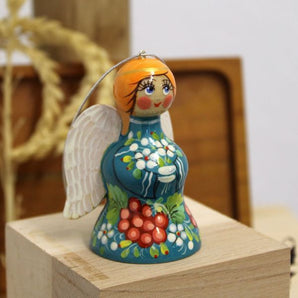      Angel bell Christmas tree ornament, ethnic wooden ornament in ukrainian Petrykivka style | Christmas decorations