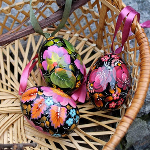 Ukrainian hand painted eggs, Easter tree wooden decorations