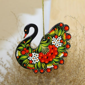 Hand painted wooden Christmas ornament Black Swan Ukrainian Handicrafts