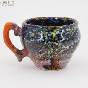 Original clay cup, hand-painted, spring nature