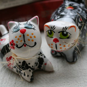 Couple de chats amoureux - Figurines en céramique - Chats rigolos - Cadeau de Saint-Valentin