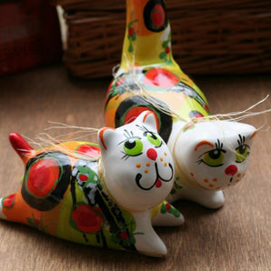 Chats amoureux - Animaux en céramique - Chats drôles peints à la main