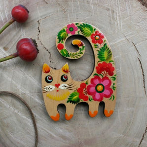 Animal magnet for refrigerator Cat, creative gift for cat lovers, Petrykivka painting