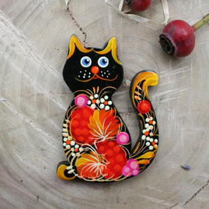 Kühlschrankmagnet Schwarze Katze mit Blumenmuster