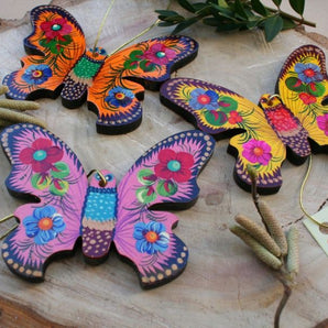 Butterflies - Easter tree decorations set - hand painted