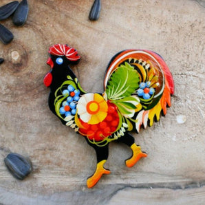 Beautiful fridge magnet and souvenir "Rooster", handmade, Petrykivka painting