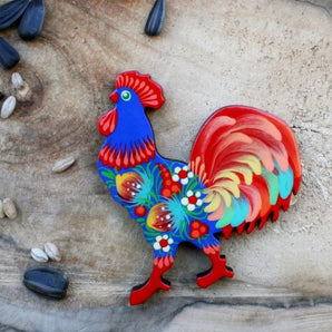 Rooster - pretty handmade wooden fridge magnet