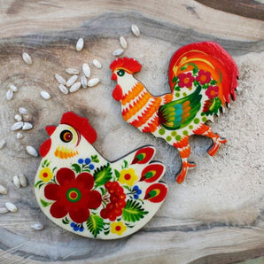 Rooster lovers magnet and souvenir, handmade, Petrykivka painting