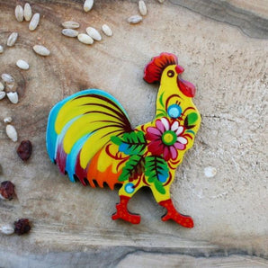 Rooster fridge magnet, original ukrainian Petrykivka painting