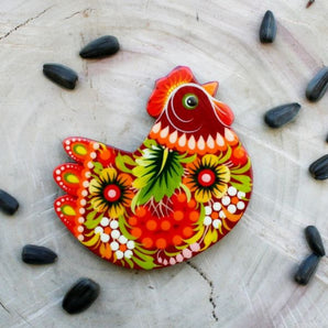 Chicken fridge magnet - Ukrainian Petrykivka painting