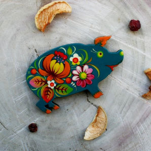 Creative fridge magnet and small gift "Pig", ukrainian Petrykivka painting