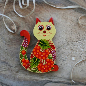 Handmade fridge magnet "Cat", cool gift for Cat lovers, Petrykivka painting