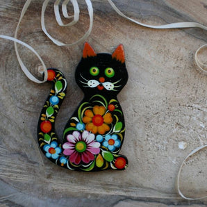 Handmade fridge magnet "Cat", cool gift for Cat lovers, Petrykivka painting