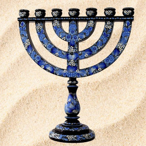 Menorah - Jewish candleholder - high quality handcraft, blue