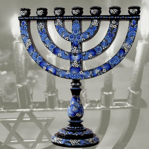 Menorah - Jewish candleholder - high quality handcraft, blue