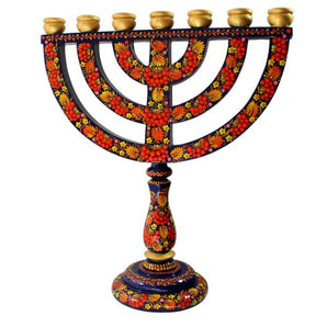 Jewish candle holder menorah painted by hand