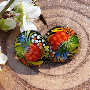 Folk earrings made of wood, hand painted