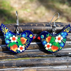 Earrings-birds made of wood, Ukrainian original style