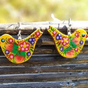 Earrings-birds made of wood, hand-painted