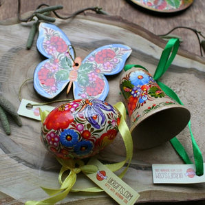 Easter ornaments set - Butterfly, Easter egg, bell - ukrainian painting