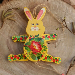 Rabbit wooden jumping jack toy, wall decoration for children room, handmade